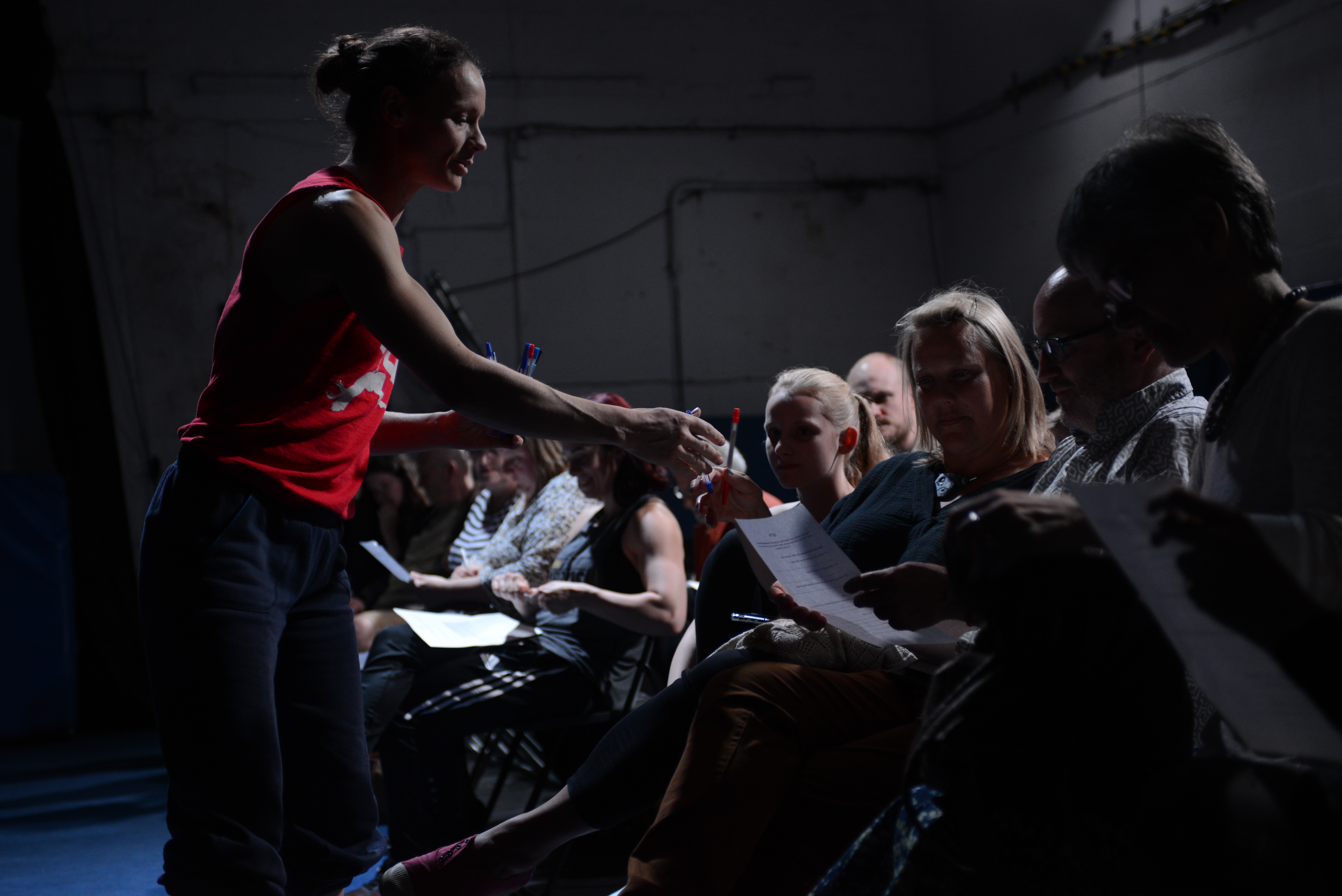 Engaged audience at West Midlands Circus Centre, highlighting interactive meeting dynamics.