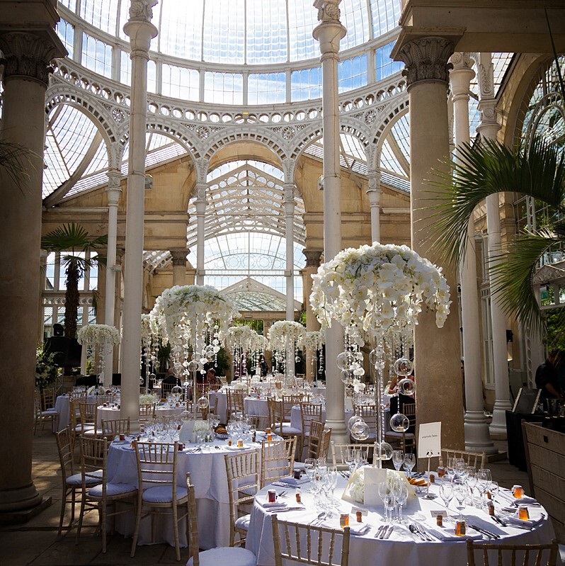 Elegant event space in Syon Park with floral decor, perfect for weddings and corporate events.