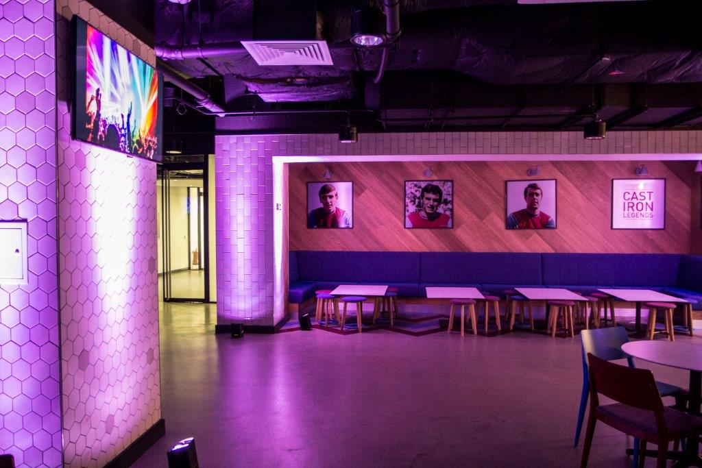 Modern event space at The Boleyn, London Stadium, ideal for networking and gatherings.