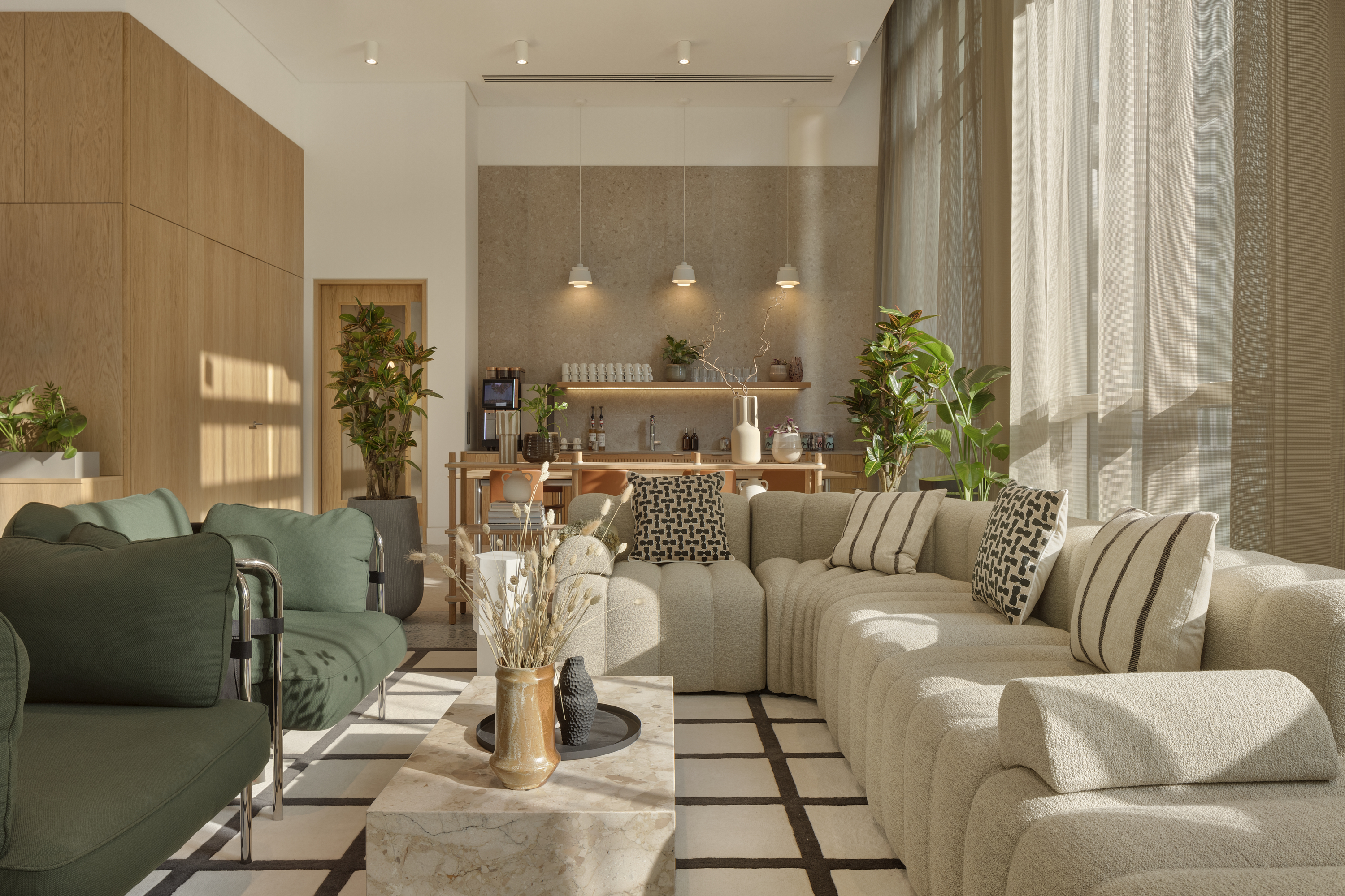 Stylish lounge area in Myo New Street Square for networking events and meetings.