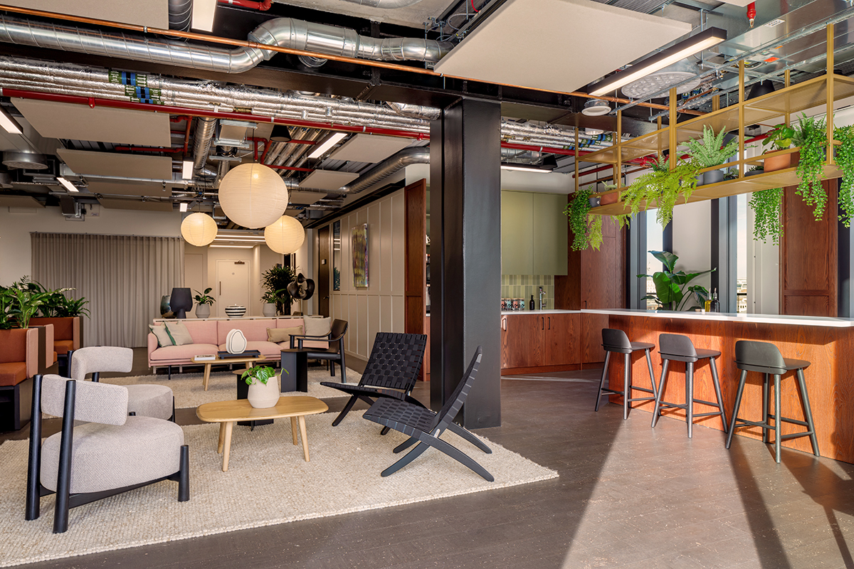 Eighth Floor Lounge at Myo Bankside, modern event space with natural light and greenery.