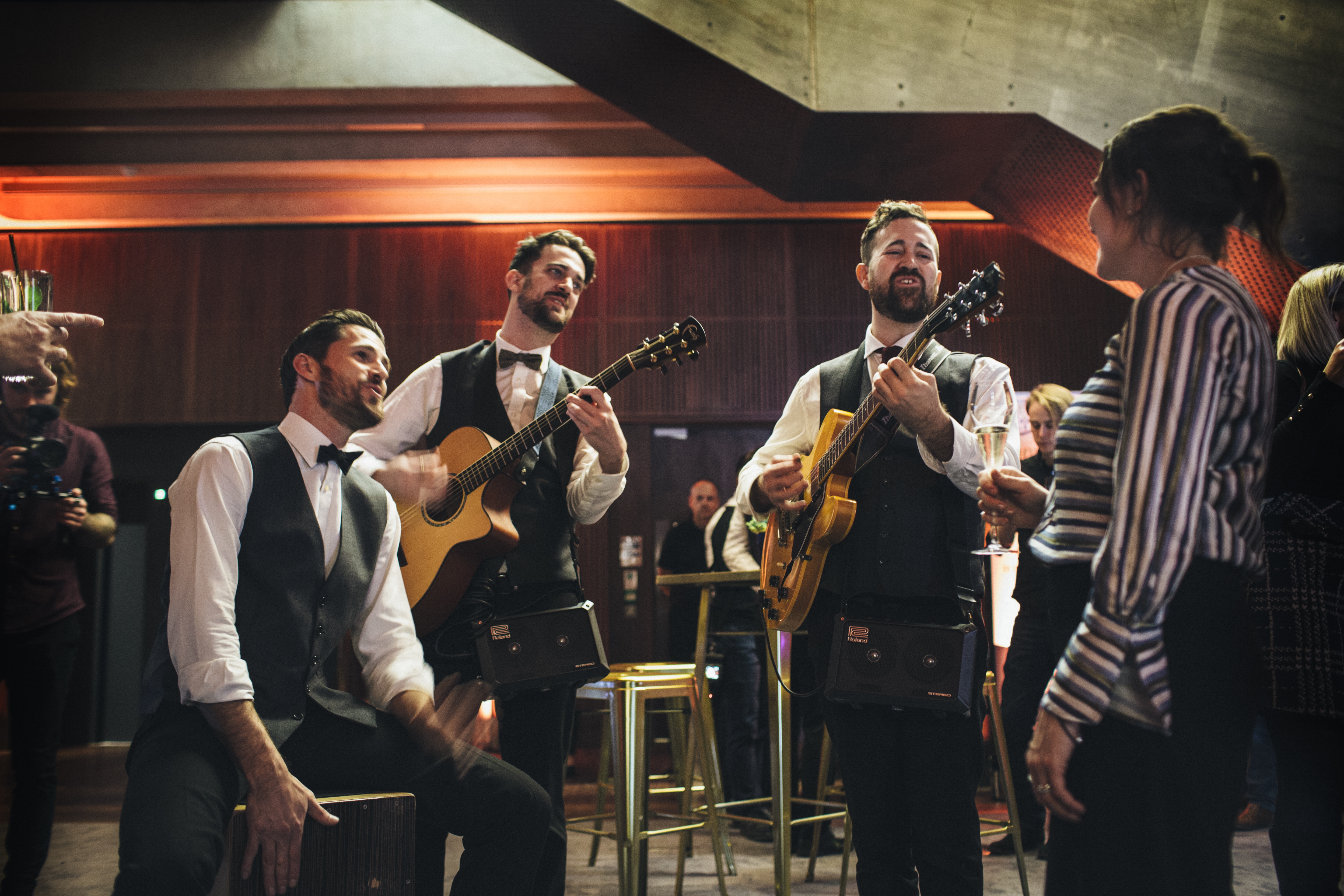 Weddings in Events @ No 6 with musicians creating a lively atmosphere for guests.