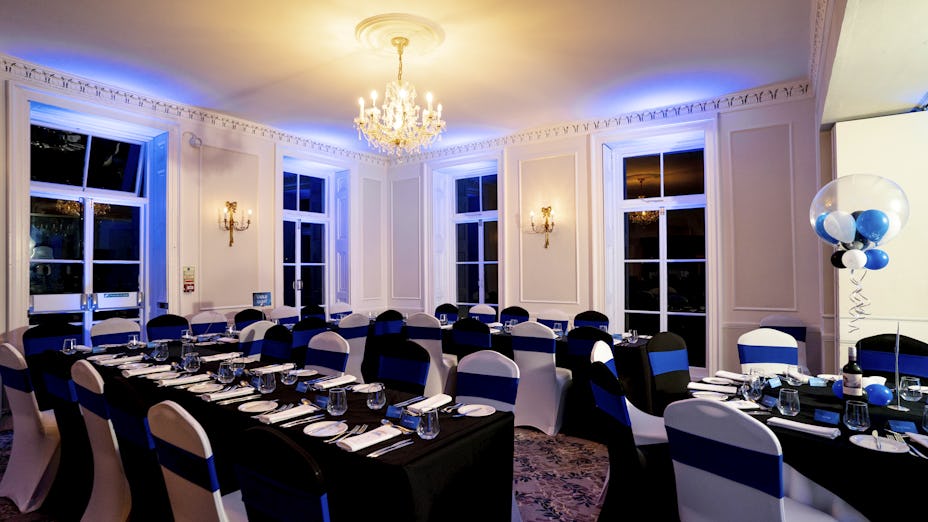 Elegant banquet room at Dyrham Park Country Club, perfect for weddings and corporate events.