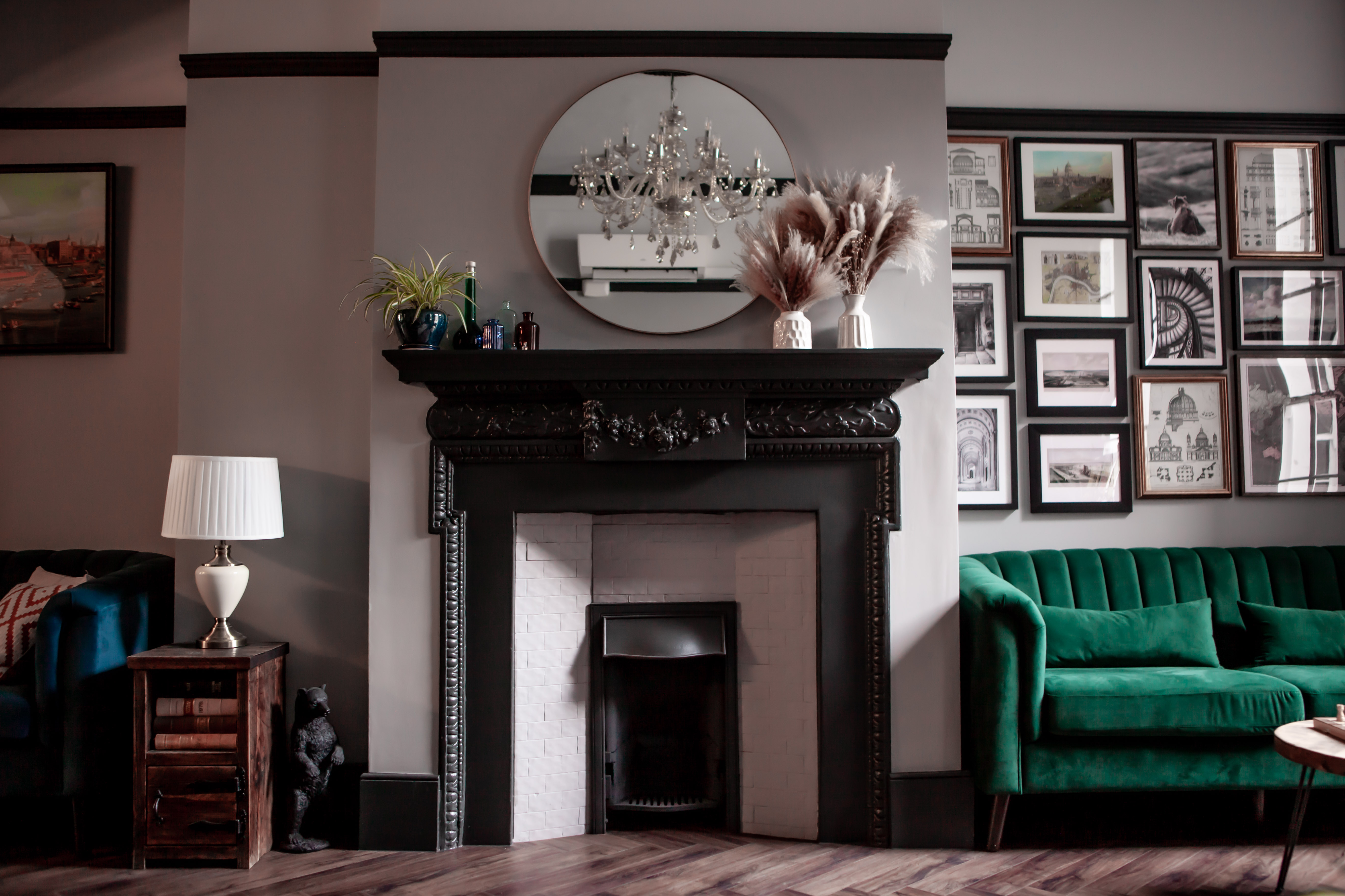 Stylish Members Lounge at 1 Bedford Row with chic fireplace for networking events.