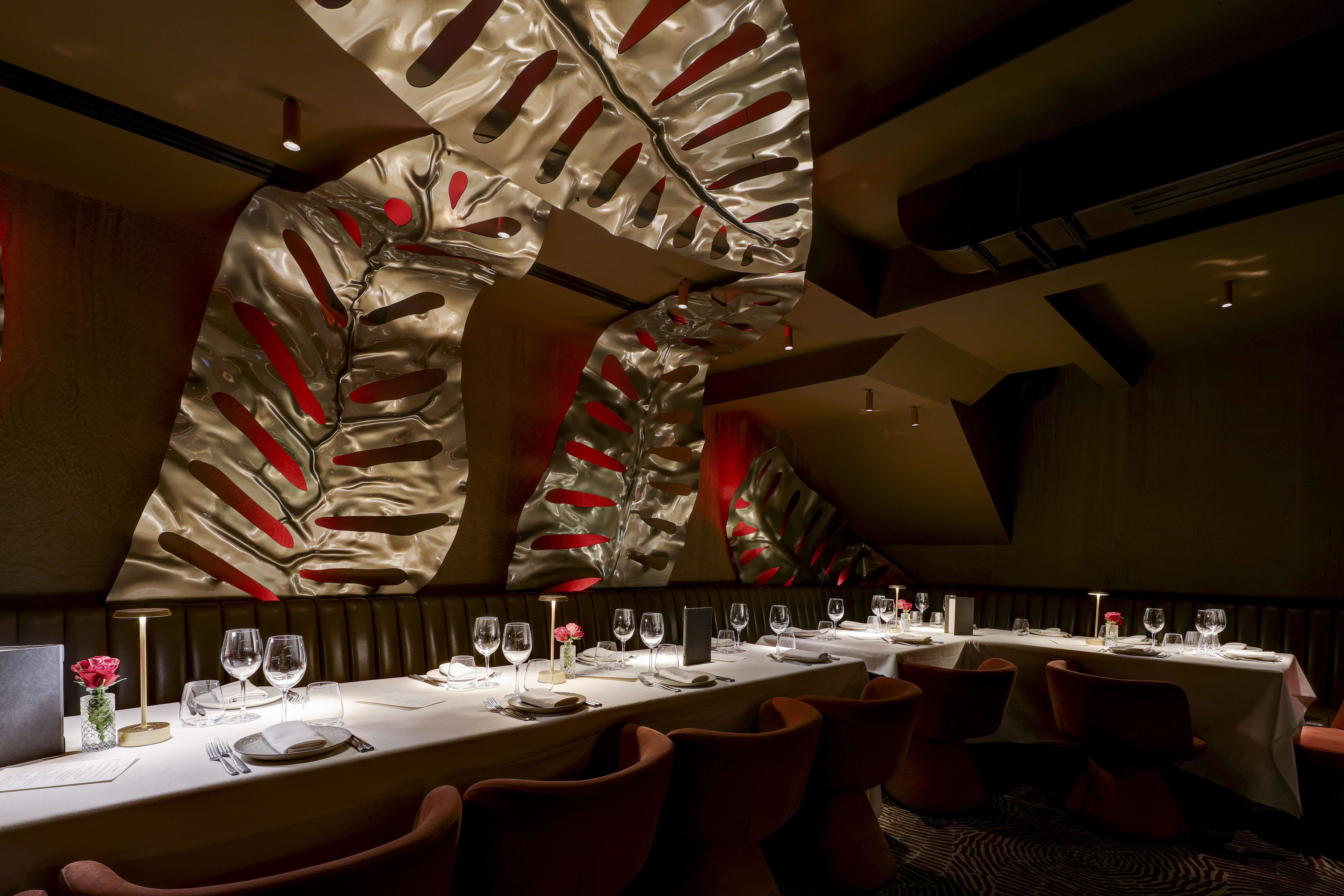 Private dining room at Bocconcino Soho, elegant decor for corporate dinners and gatherings.