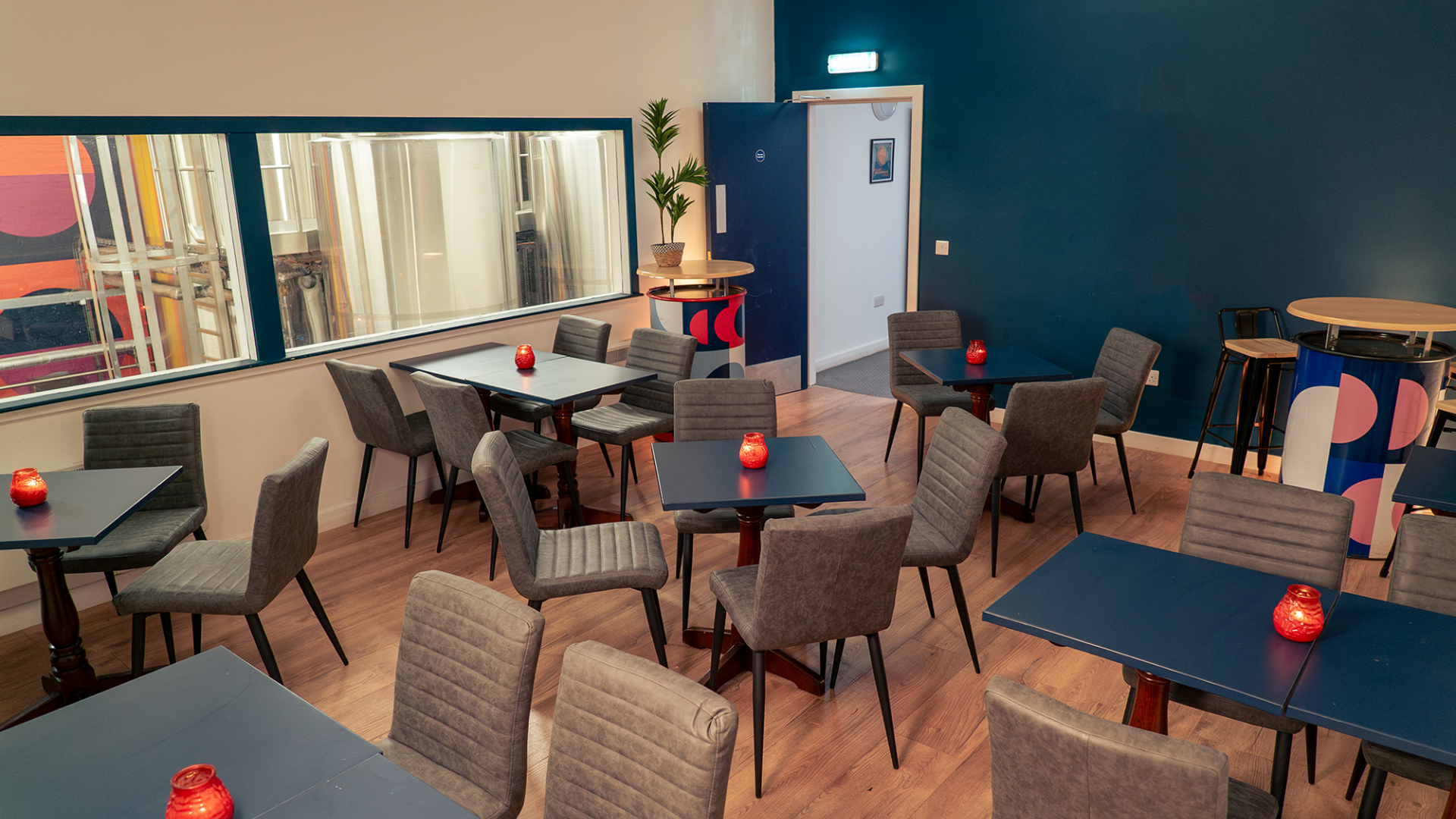 Modern event space at Moonwake Taproom with warm ambiance for gatherings and networking.