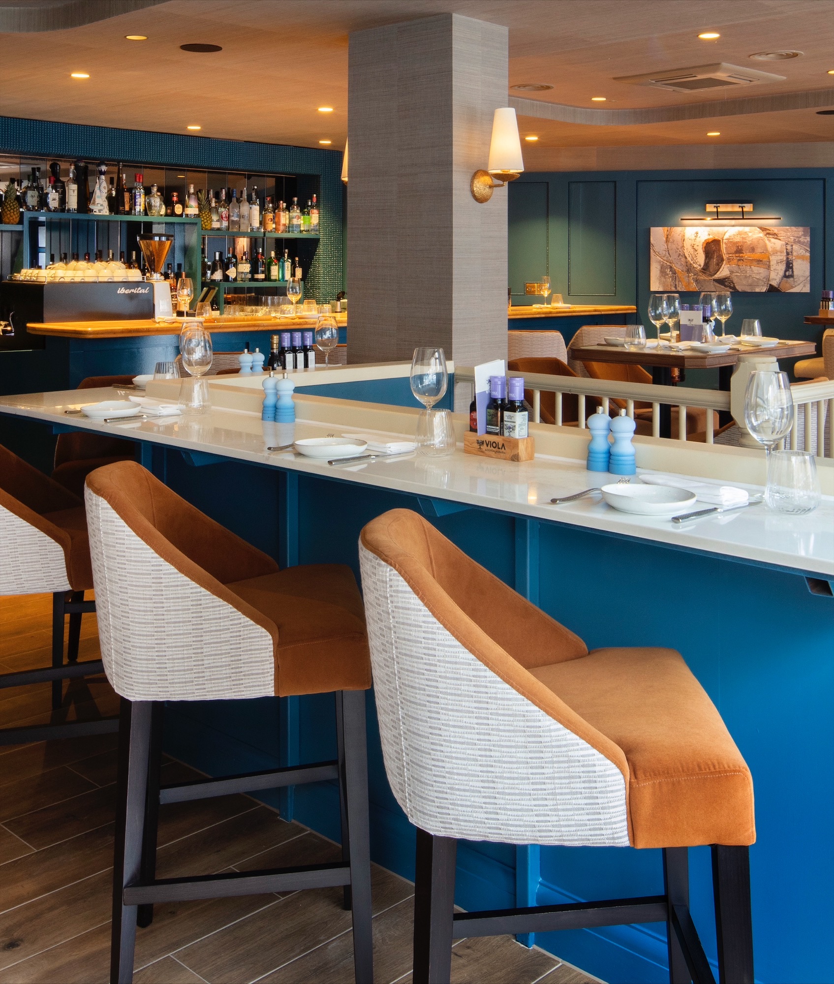 Stylish dining area at Bellazul restaurant, perfect for networking events and gatherings.