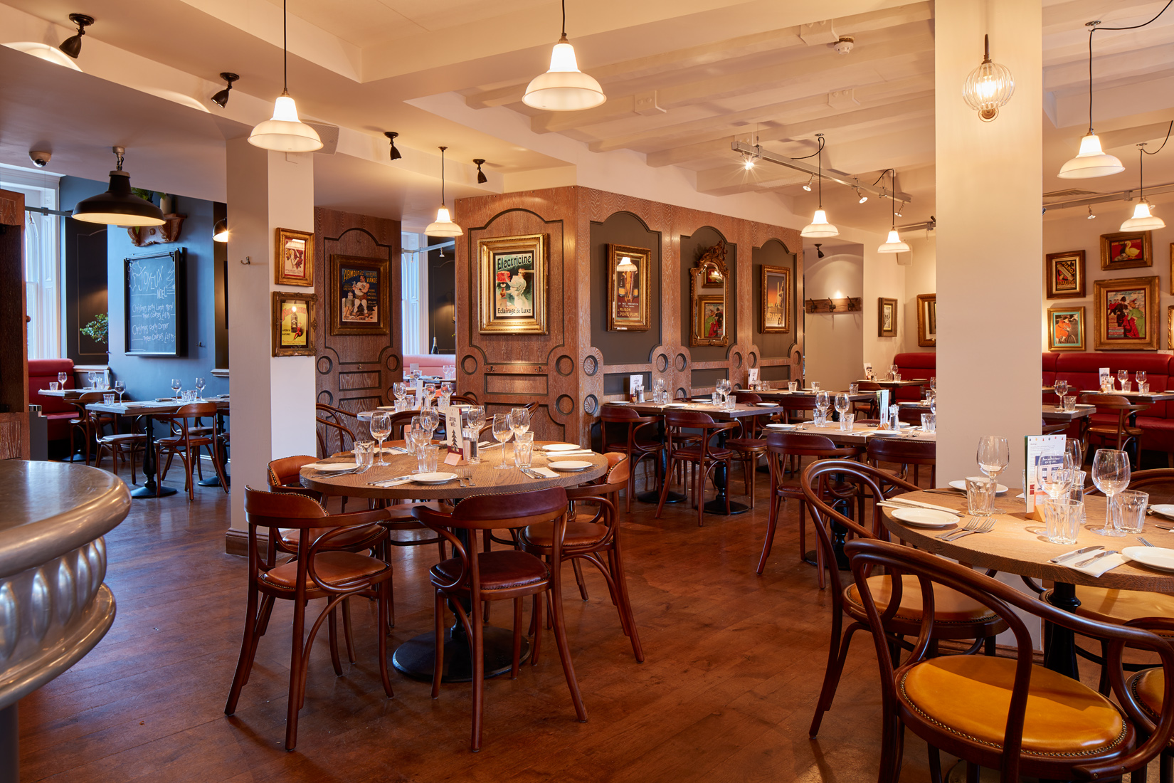 Stylish restaurant interior at Bistrot Pierre Ilkley, ideal for intimate dinners and events.