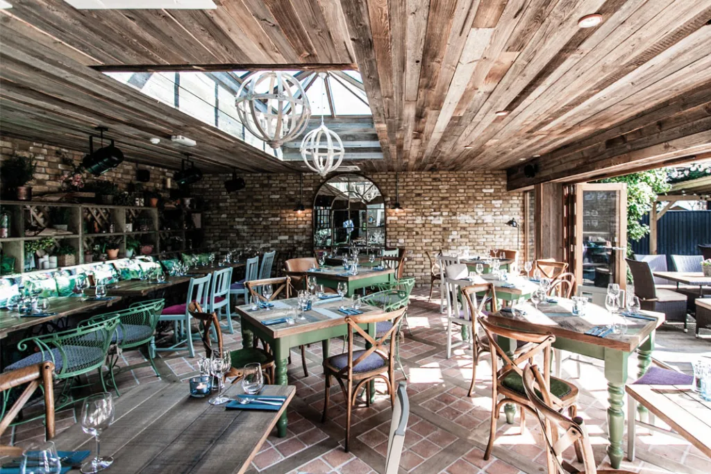 Rustic event space with wooden beams, perfect for intimate gatherings in Richmond.