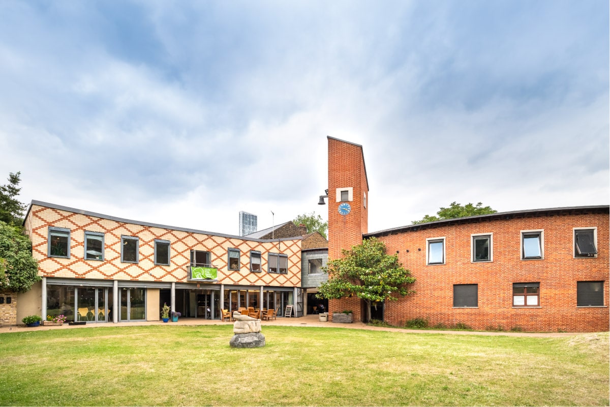 Bromley by Bow Centre: versatile event venue with modern architecture and outdoor networking space.