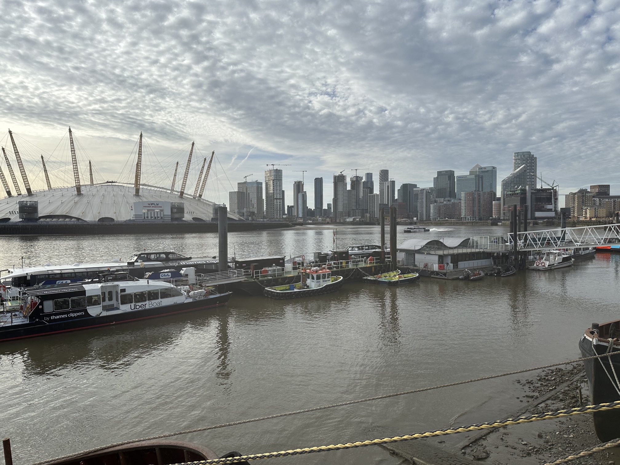 Handel Opera Studio waterfront view with O2 Arena, ideal for events and networking.