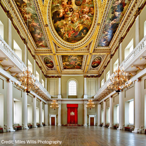 Banqueting House event space with high ceilings, ideal for formal gatherings and conferences.
