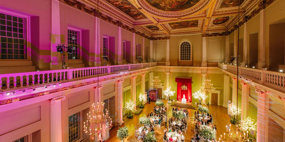 Elegant Banqueting House with chandeliers, perfect for weddings and corporate events.