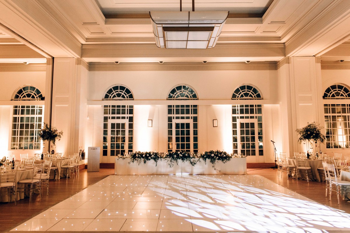 Elegant Hackney Town Hall event space for weddings with sophisticated floral arrangements.