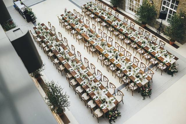Elegant banquet setup in South Atrium, Hackney Venues for weddings and corporate events.