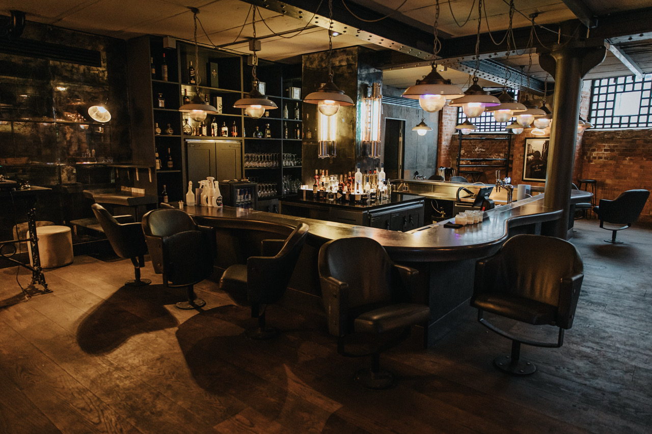 Stylish industrial bar in Brix Ldn, perfect for networking events and gatherings.