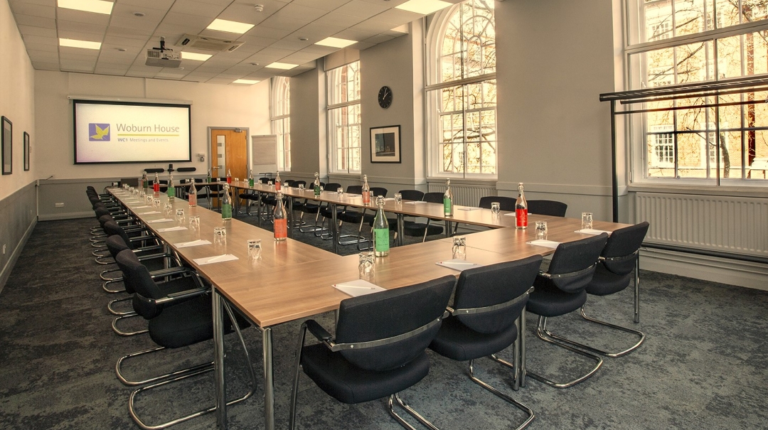 UUK Boardroom in Woburn House, set for a professional meeting with natural light.