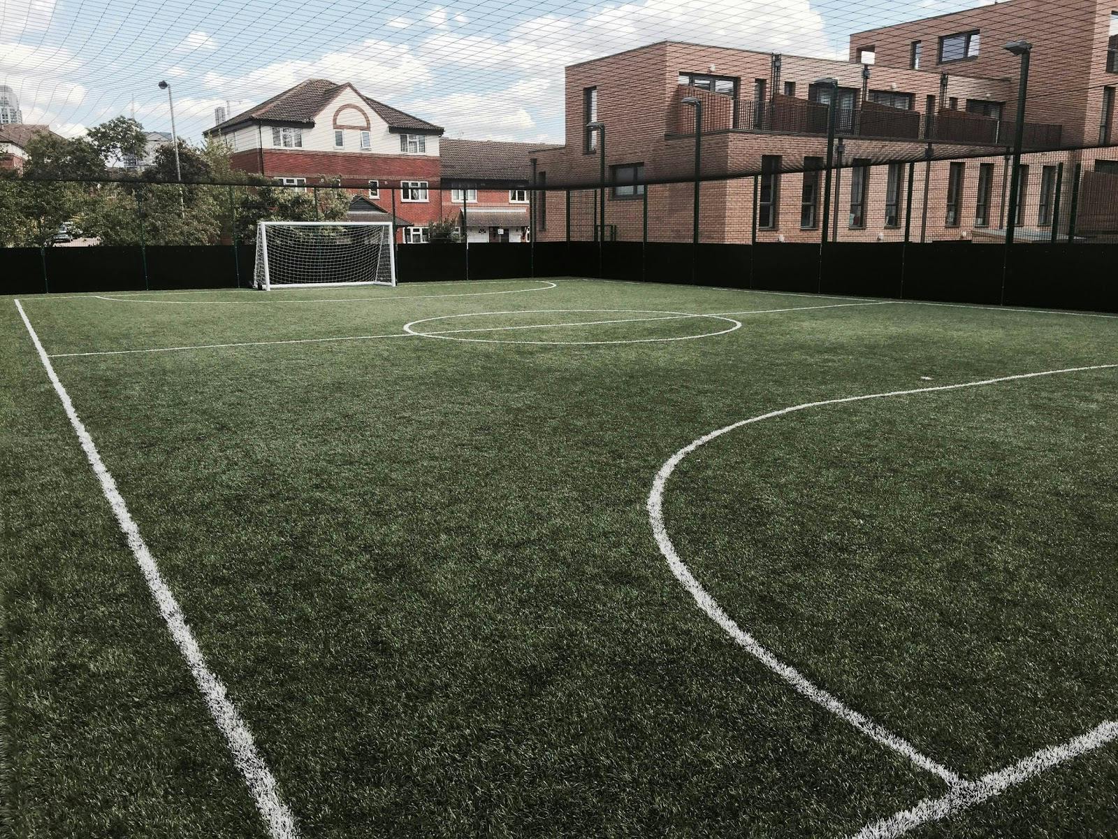Rotherhithe Hall soccer field for corporate sports events and team-building activities.