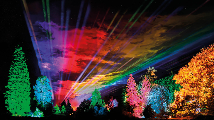 Vibrant outdoor event at Makepeace Studio with colorful lights for evening celebrations.