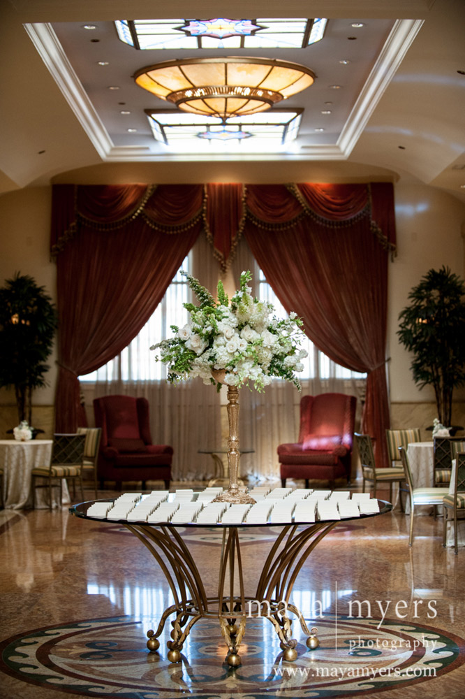 Elegant Taglyan Complex foyer with floral arrangement, ideal for weddings and corporate events.
