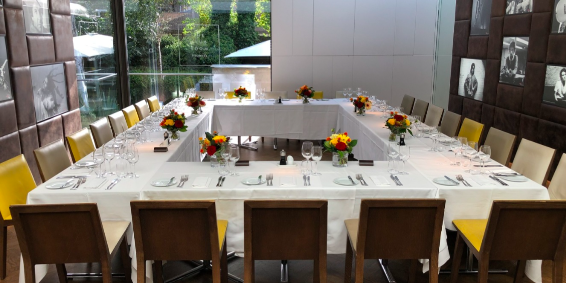 Elegant banquet table in The Club Room, perfect for corporate dinners and private events.