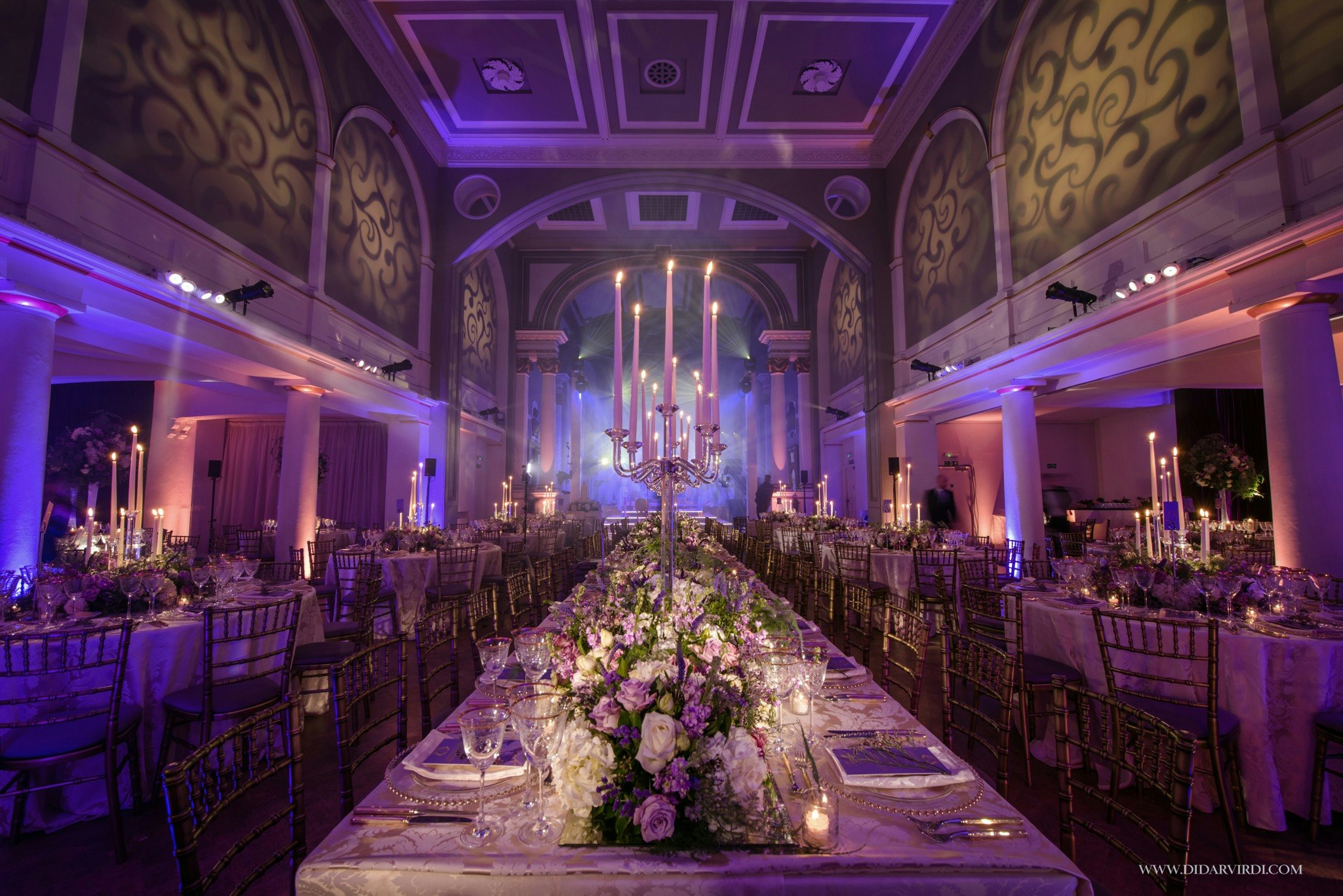 Elegant Soane Hall banquet setup with floral arrangements for weddings and corporate events.