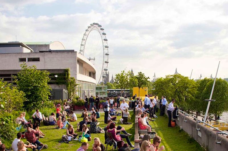 Queen Elizabeth Hall Roof Garden with attendees enjoying a summer networking event.