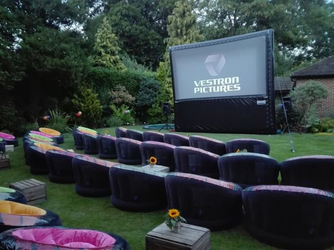 Outdoor cinema with inflatable screen for corporate events in Berkshire.