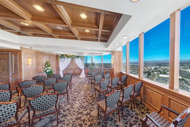 Pacific View Tower meeting space with elegant wood accents for corporate events.