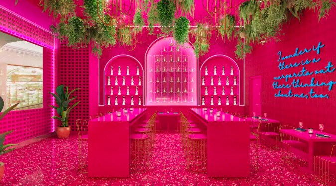 Pink Suprema Room at Rosa Mexicano, vibrant event space for networking and celebrations.