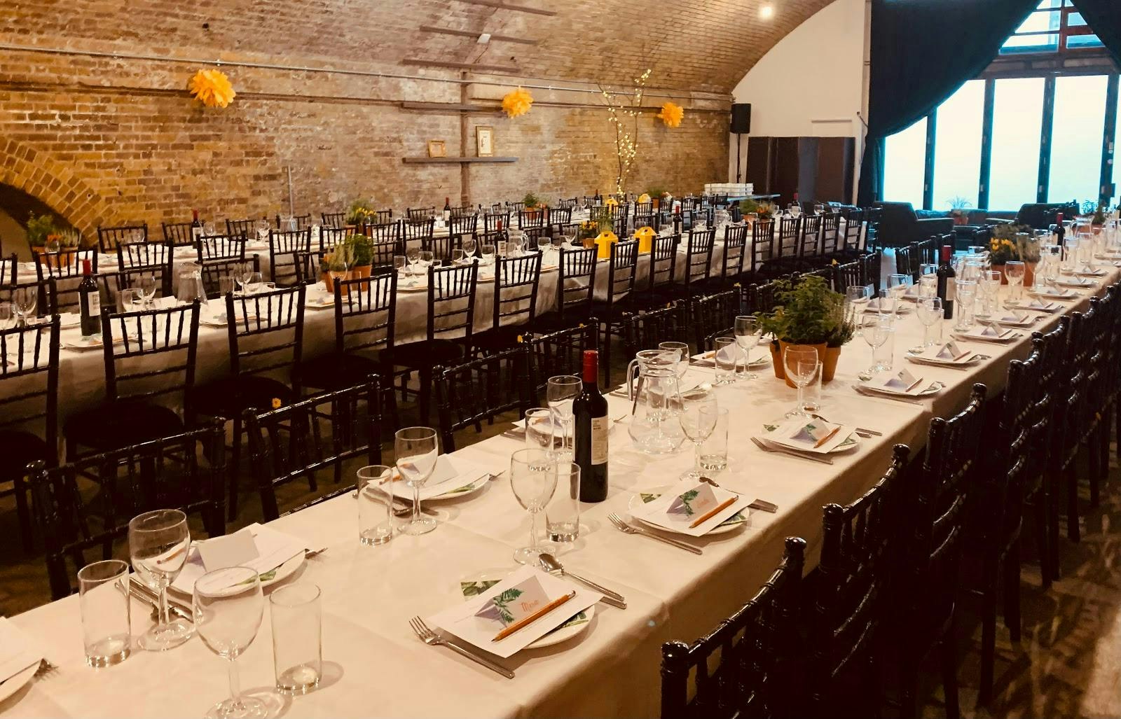 Elegant banquet setup in Glass House, perfect for weddings and corporate events.