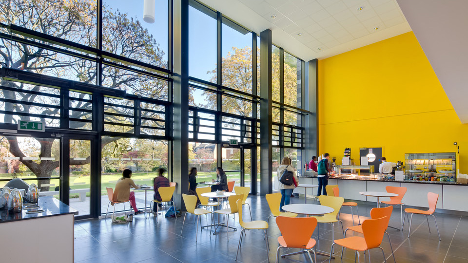 Bright café in Goldsmiths, University of London, ideal for networking and events.