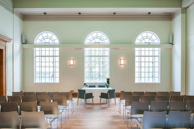 Elegant meeting space in Hackney Venues with large windows for events and presentations.