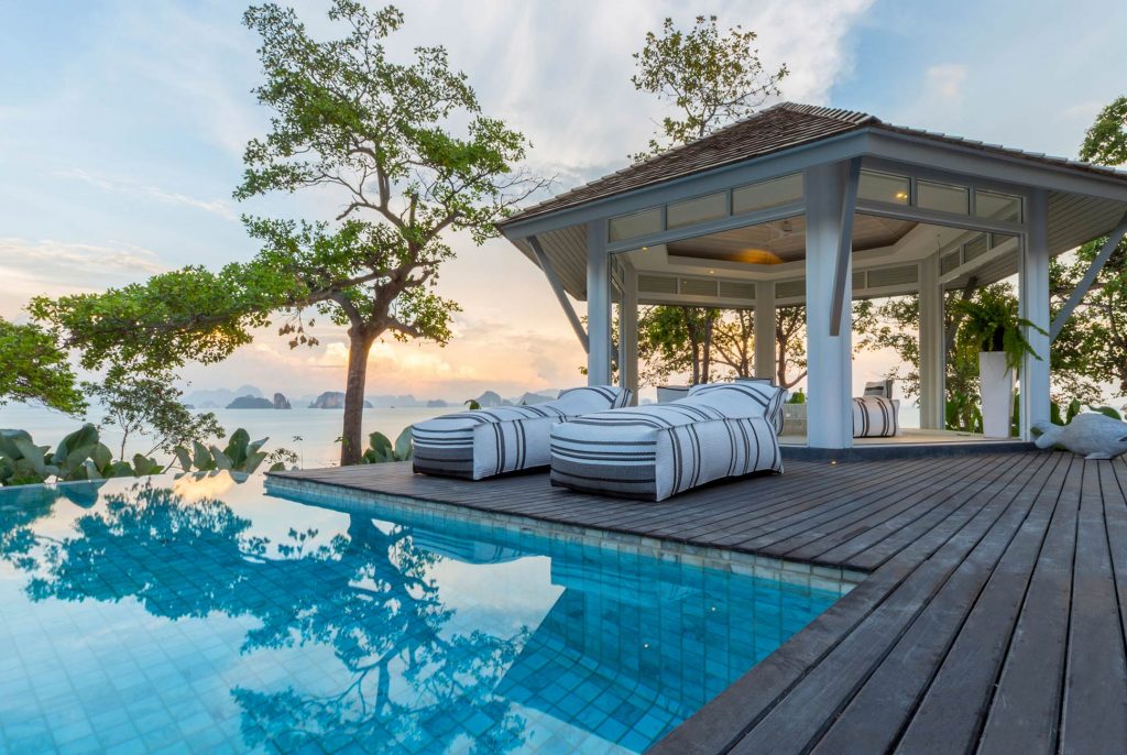 Wrap-around sun terrace with pool at SHA Villas, ideal for upscale events and meetings.