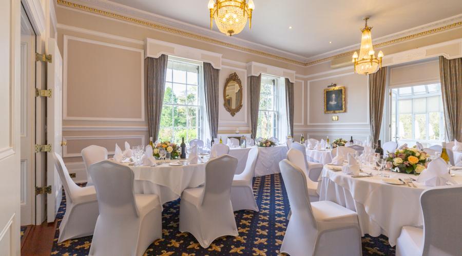 Elegant banquet room at West Lodge Park Hotel, perfect for weddings and corporate events.