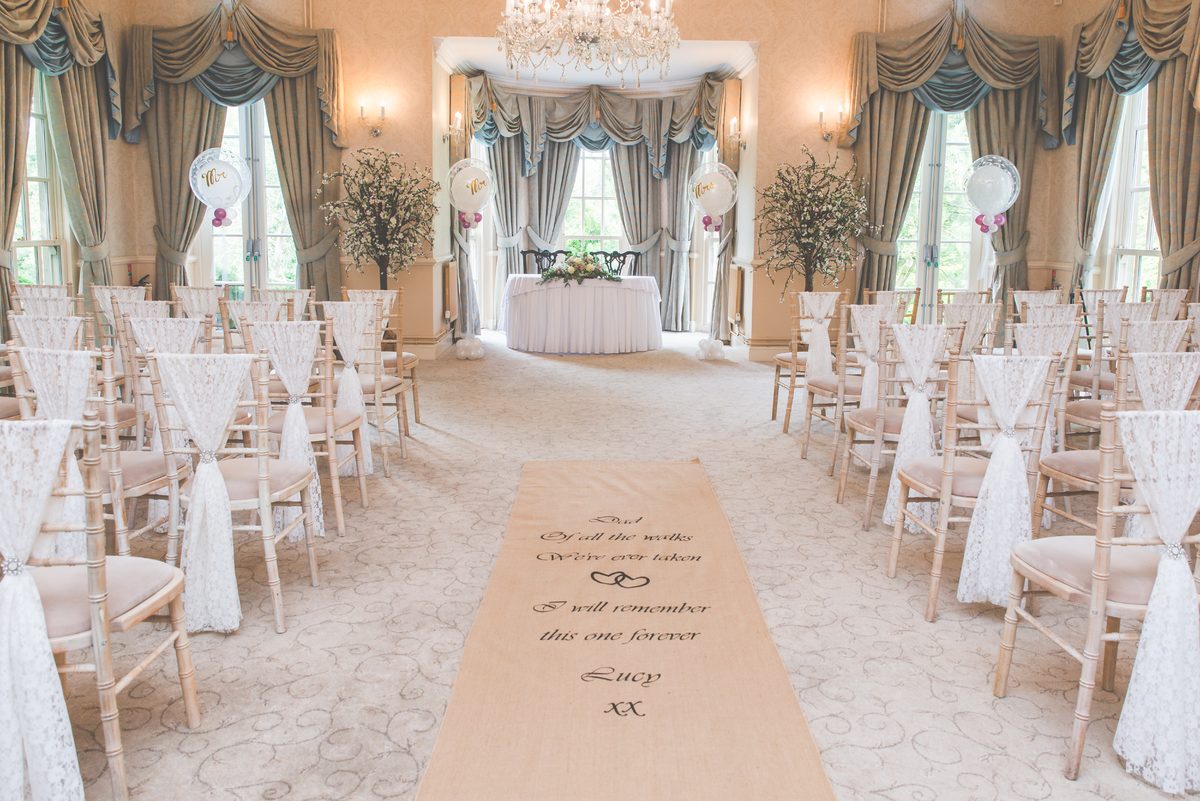 Floral Suite at De Courceys Manor, elegant drapery for romantic weddings and events.