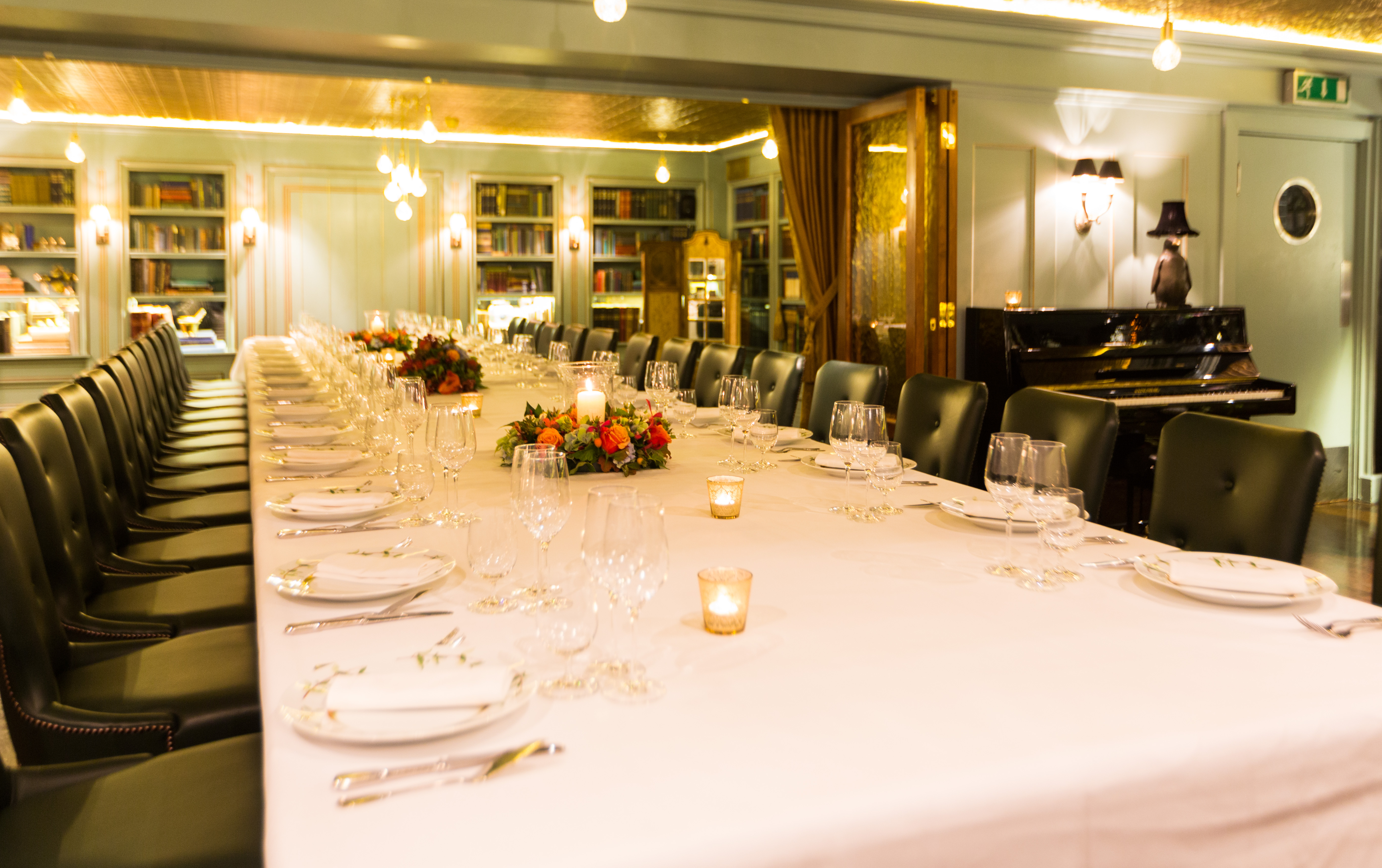Elegant dining setup at Swallow Street Rooms for corporate events and intimate dinners.