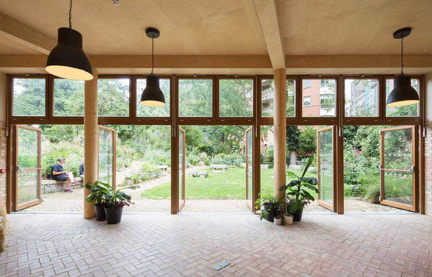 Vauxhall Gardens Community Centre with large windows, perfect for workshops and retreats.