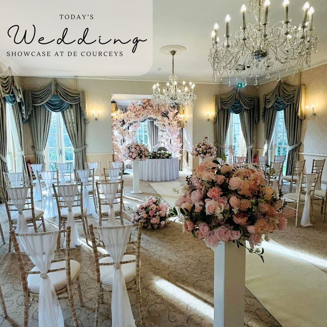 Elegant wedding ceremony setup in Pamper & Prep Suite, De Courceys Manor.