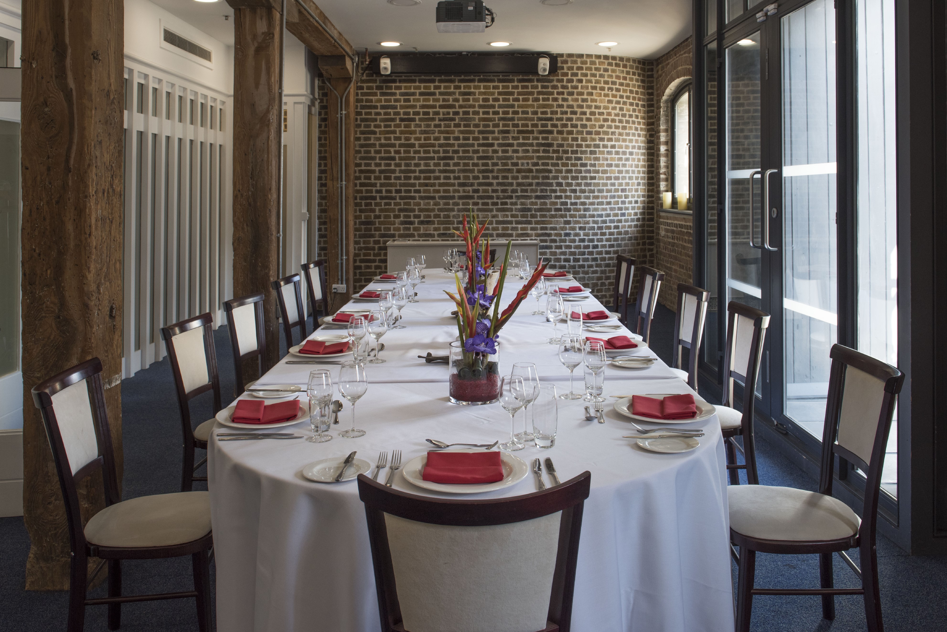 London Docklands boardroom, brick, wood, elegant event.