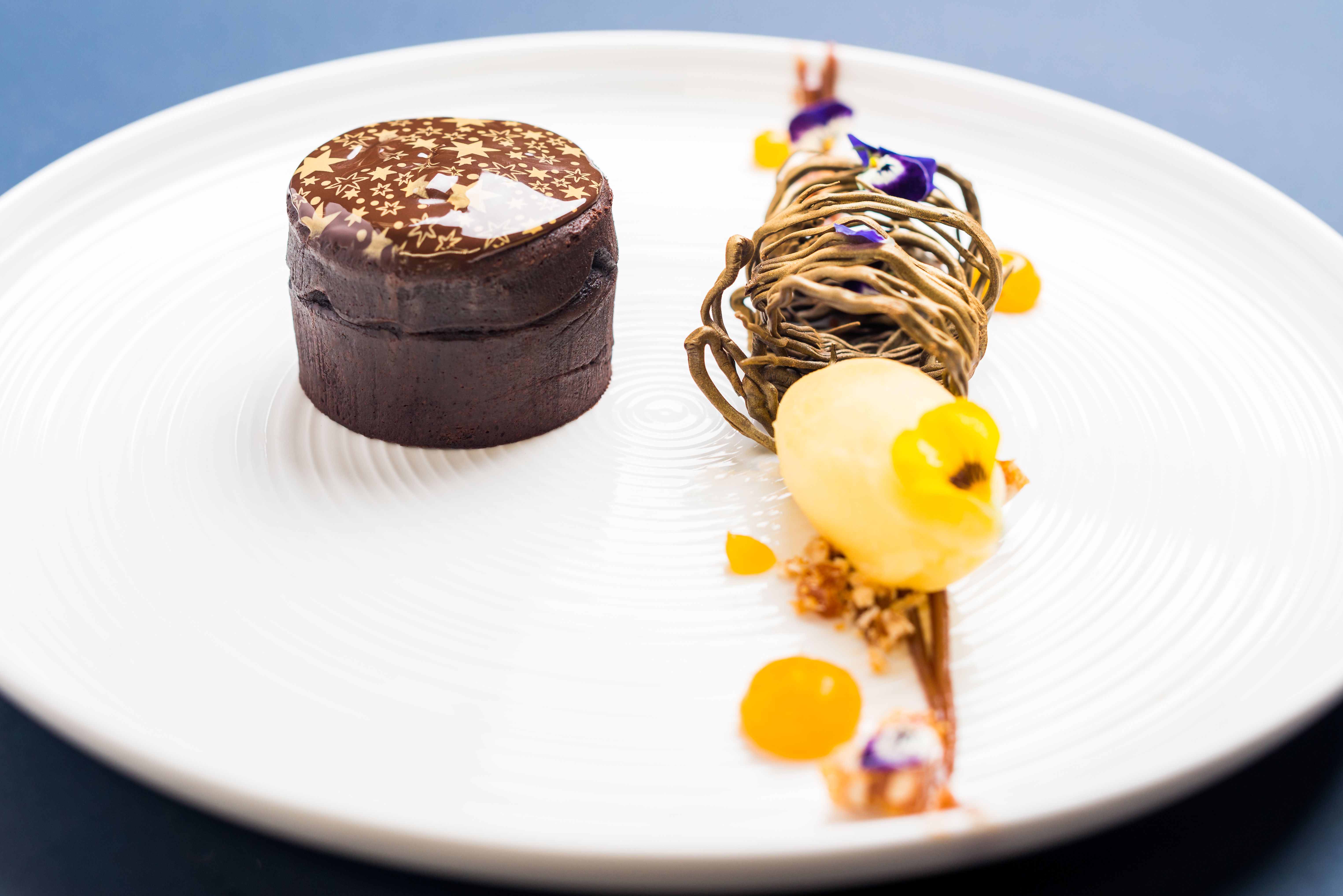 Elegant chocolate cake dessert in Terrace Boardroom, ideal for upscale events and gatherings.