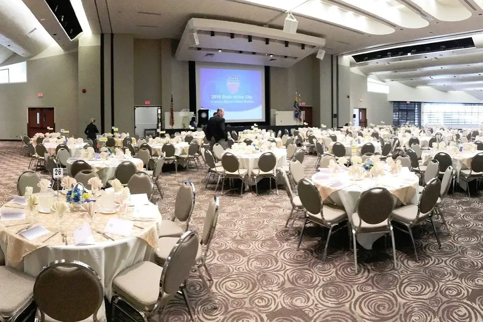Carson Community Center event space with elegant tables for formal gatherings.