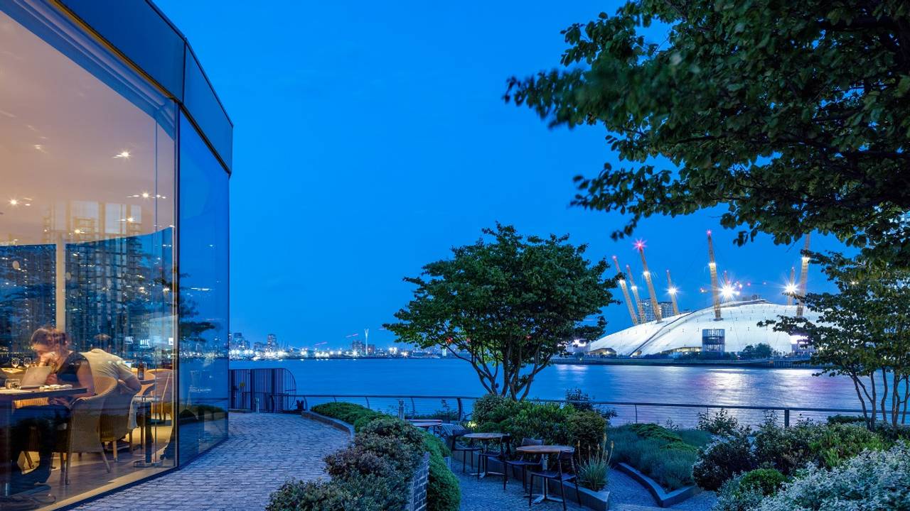 "Waterfront venue at Scoff & Banter, ideal for upscale events and receptions."