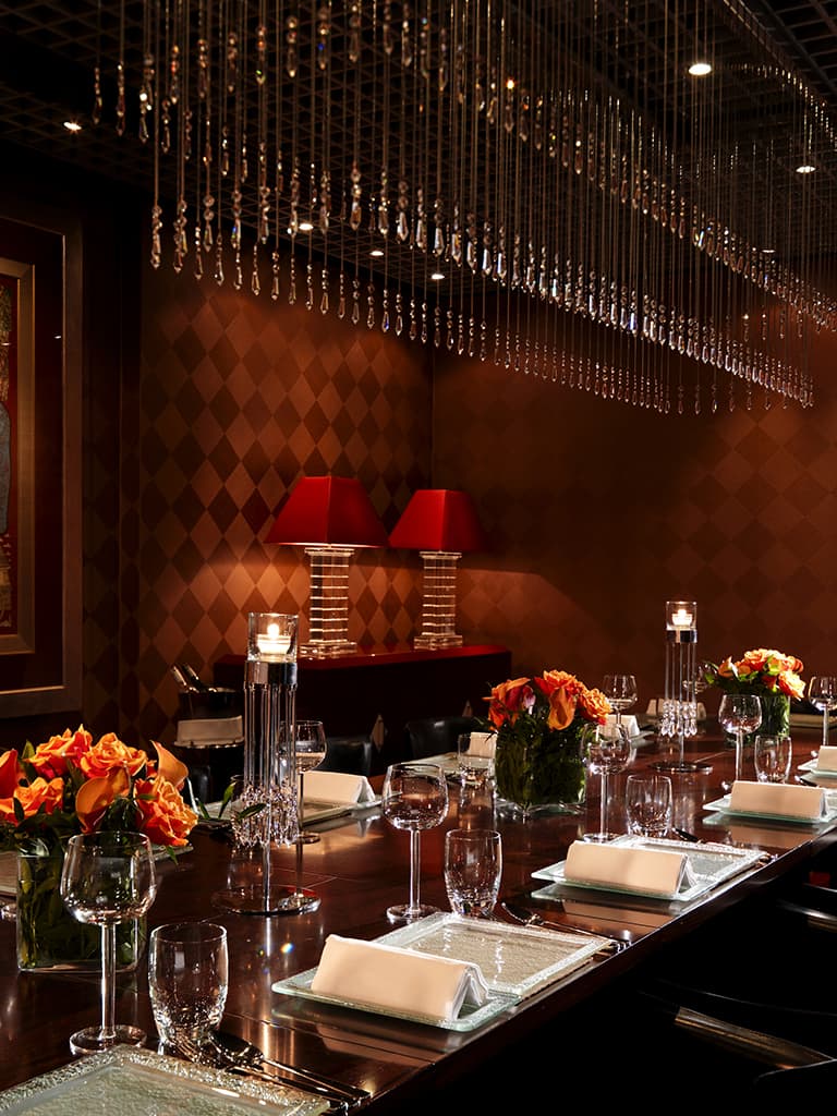Elegant private dining room at Manjal for intimate gatherings and corporate events.