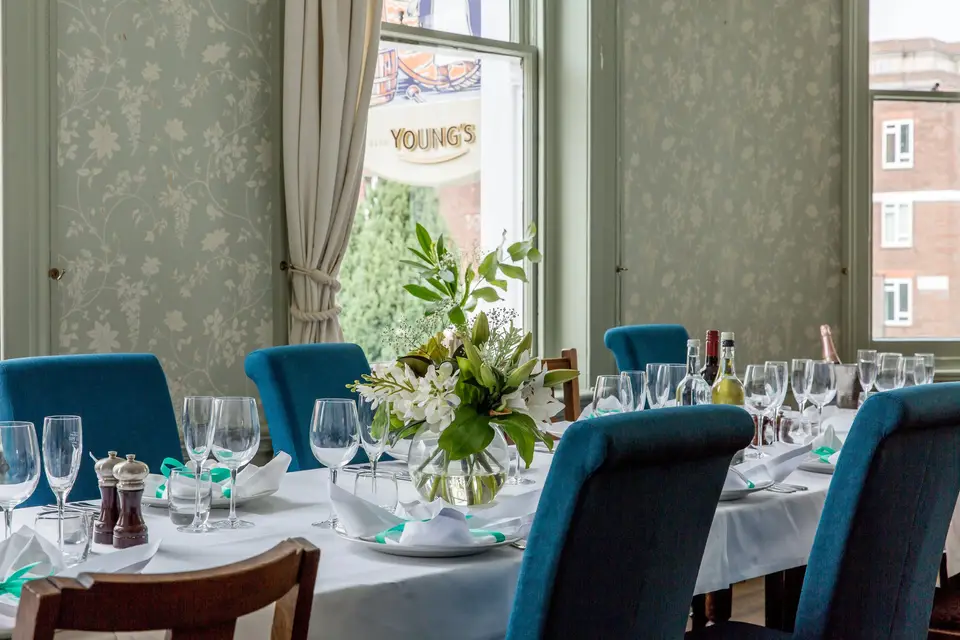 Elegant dining table in Private Room at The Cooper's Arms for intimate events and meetings.