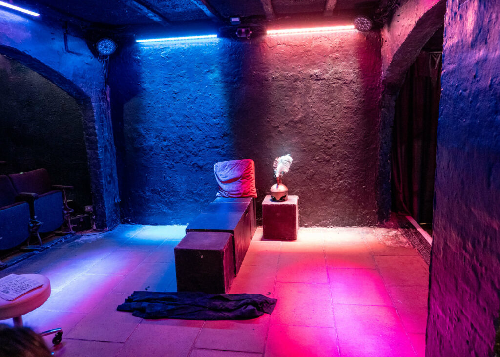 Barons Court Theatre event space with dynamic lighting for creative gatherings and performances.