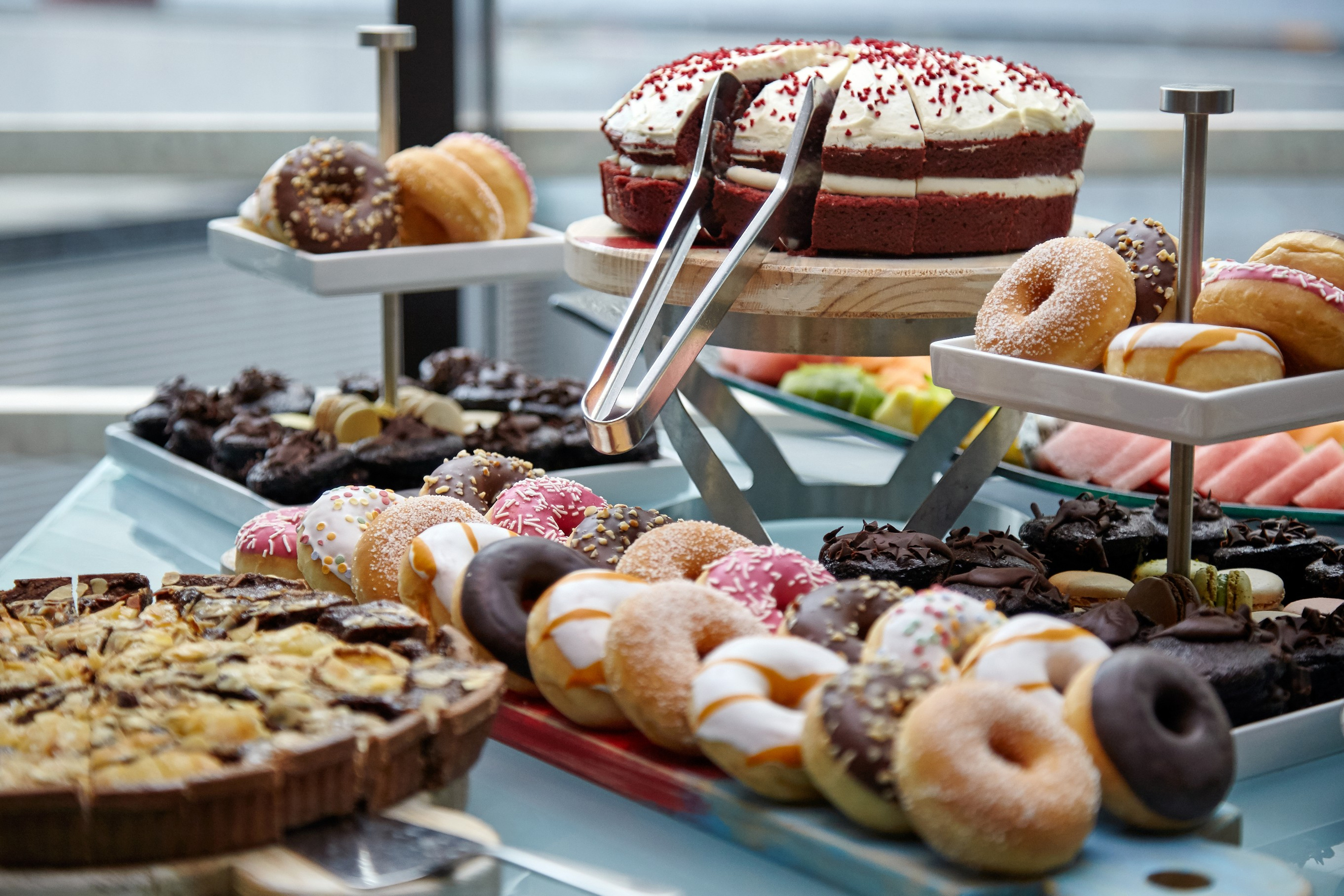 Vibrant dessert display at Hilton London Tower Bridge for events and networking.