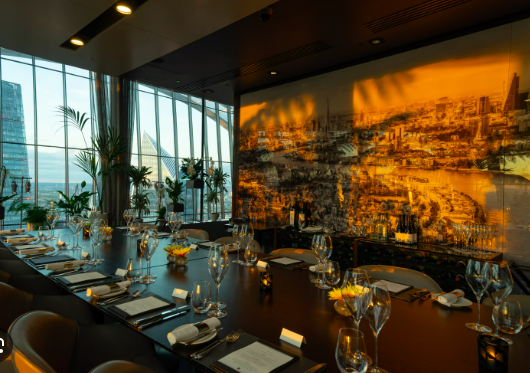 Vinoly Private Dining Room in Sky Garden London, elegant table setup for corporate events.