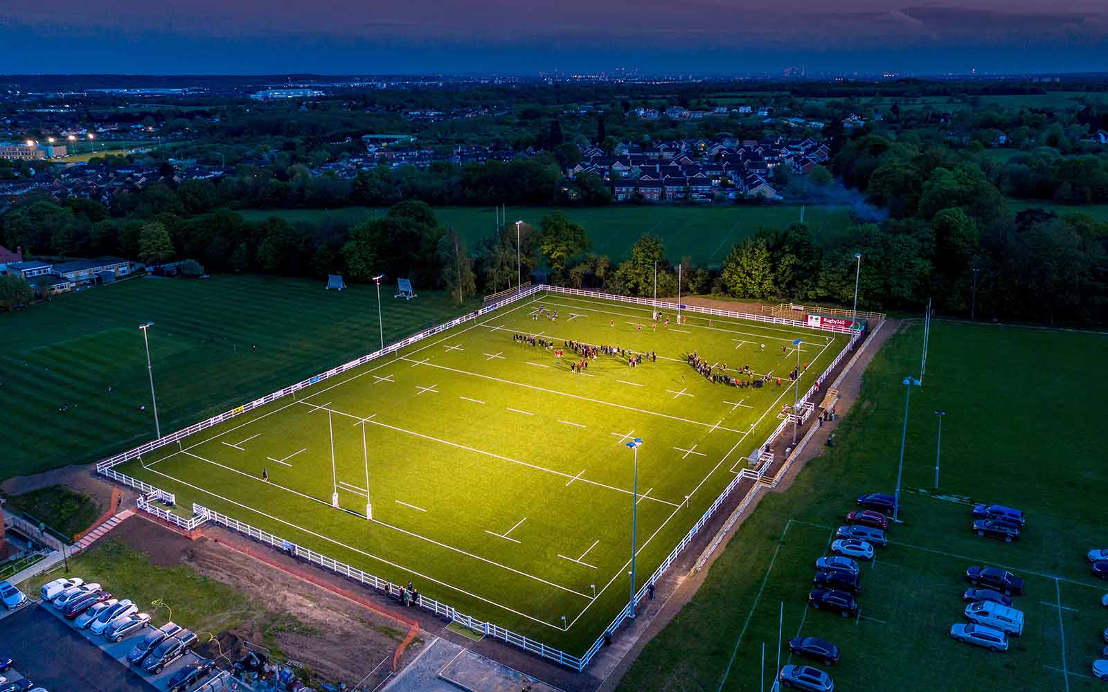 Illuminated rugby field at Rosedale Sports Club, ideal for outdoor events and gatherings.