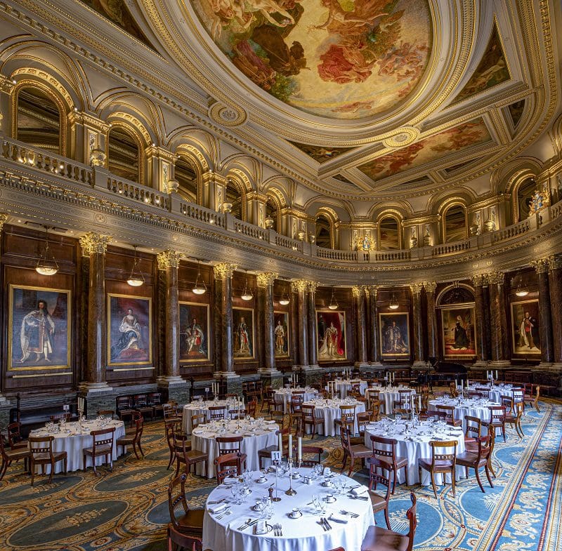 Elegant Draper Hall event space with high ceilings, ideal for formal dinners and receptions.